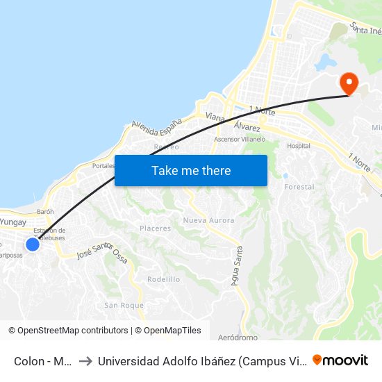 Colon - Morris to Universidad Adolfo Ibáñez (Campus Viña Del Mar) map