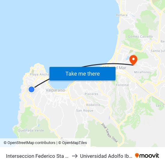 Interseccion Federico Sta Marica - José Maria Caro - Levarte to Universidad Adolfo Ibáñez (Campus Viña Del Mar) map