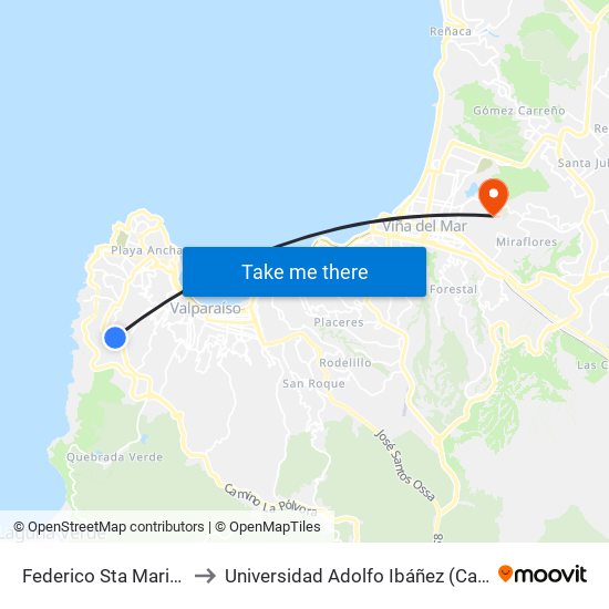 Federico Sta Maria - Venezuela to Universidad Adolfo Ibáñez (Campus Viña Del Mar) map