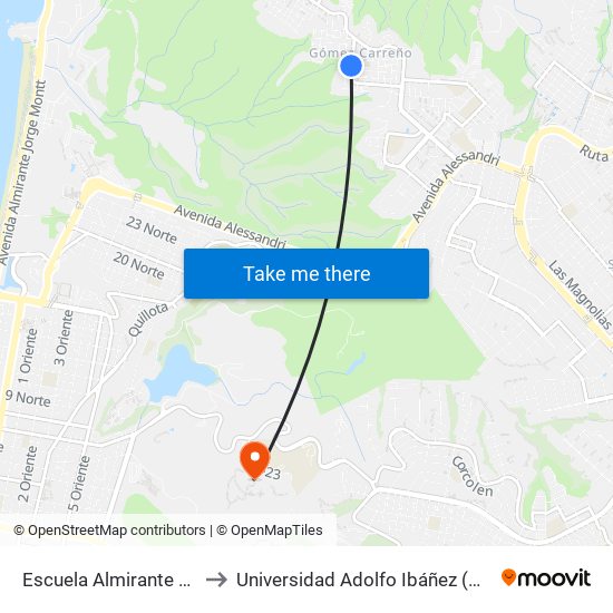 Escuela Almirante Gomez Carreño to Universidad Adolfo Ibáñez (Campus Viña Del Mar) map