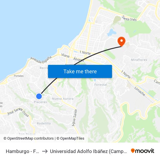 Hamburgo - Frankfurt to Universidad Adolfo Ibáñez (Campus Viña Del Mar) map