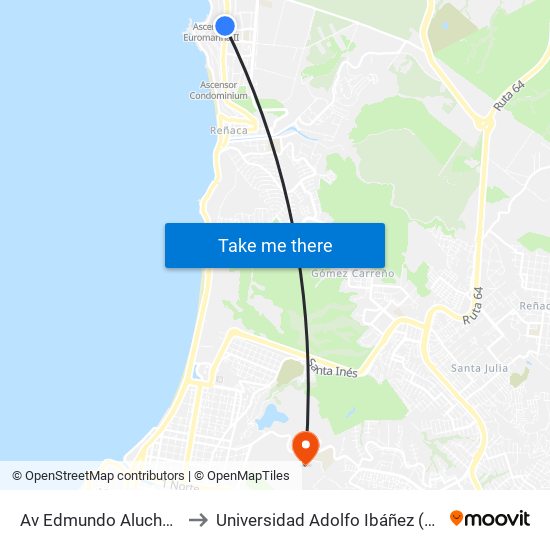 Av Edmundo Aluchans - Las Agatas to Universidad Adolfo Ibáñez (Campus Viña Del Mar) map