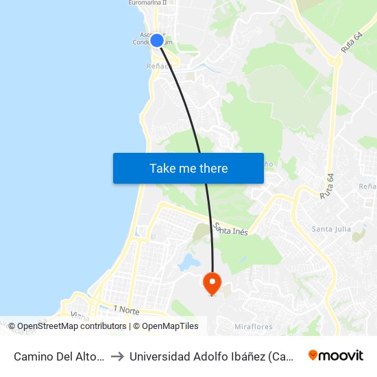 Camino Del Alto - Miramar to Universidad Adolfo Ibáñez (Campus Viña Del Mar) map