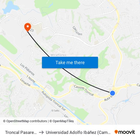 Troncal Pasarela 2 / Sur to Universidad Adolfo Ibáñez (Campus Viña Del Mar) map