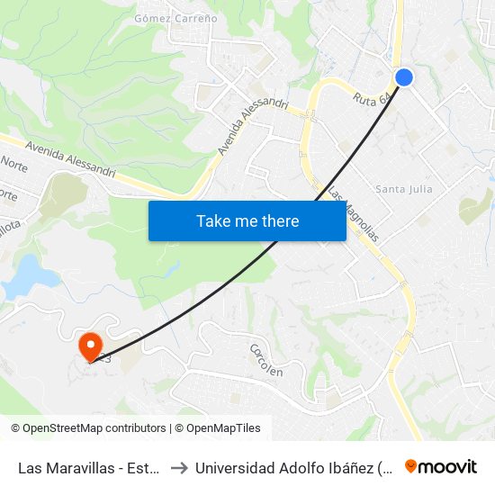 Las Maravillas - Estero Mantenlahue to Universidad Adolfo Ibáñez (Campus Viña Del Mar) map