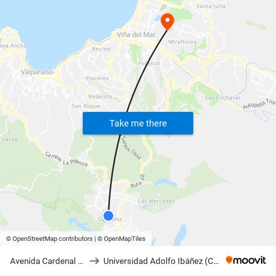 Avenida Cardenal Samoré, 1850 to Universidad Adolfo Ibáñez (Campus Viña Del Mar) map