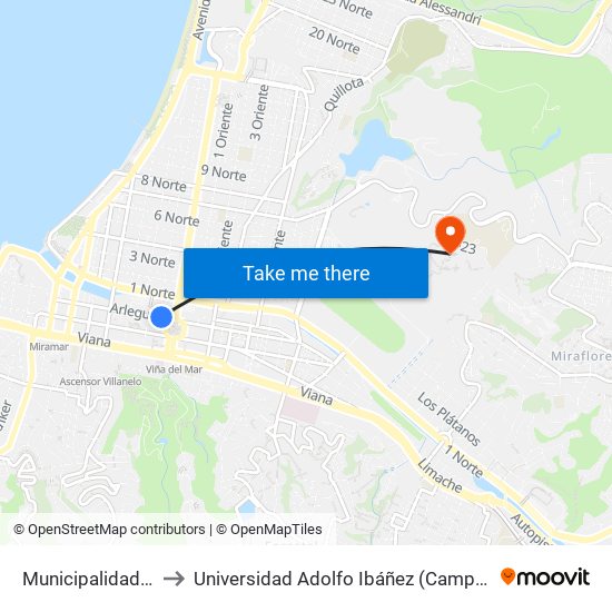 Municipalidad De Viña to Universidad Adolfo Ibáñez (Campus Viña Del Mar) map