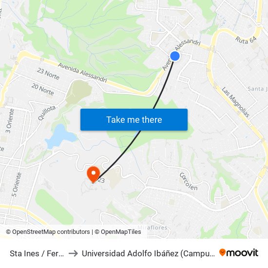 Sta Ines / Feria Libre to Universidad Adolfo Ibáñez (Campus Viña Del Mar) map