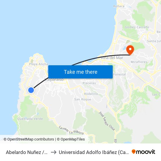 Abelardo Nuñez / Vista Al Mar to Universidad Adolfo Ibáñez (Campus Viña Del Mar) map