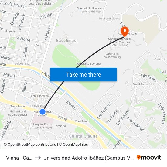 Viana - Cancha to Universidad Adolfo Ibáñez (Campus Viña Del Mar) map