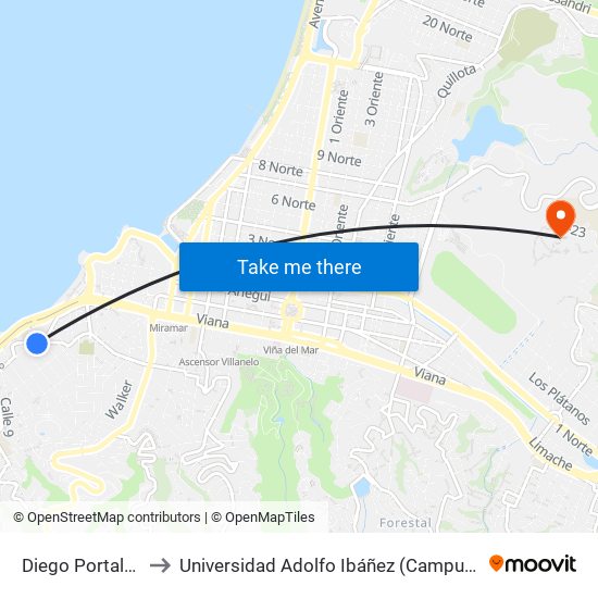 Diego Portales, 781 to Universidad Adolfo Ibáñez (Campus Viña Del Mar) map