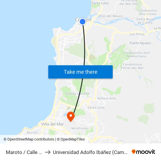 Maroto / Calle 7 Oriente to Universidad Adolfo Ibáñez (Campus Viña Del Mar) map