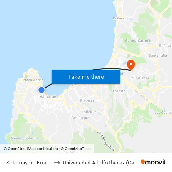 Sotomayor - Errazuriz - Puerto to Universidad Adolfo Ibáñez (Campus Viña Del Mar) map