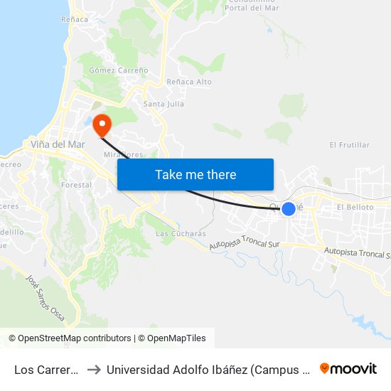 Los Carrera 981 to Universidad Adolfo Ibáñez (Campus Viña Del Mar) map
