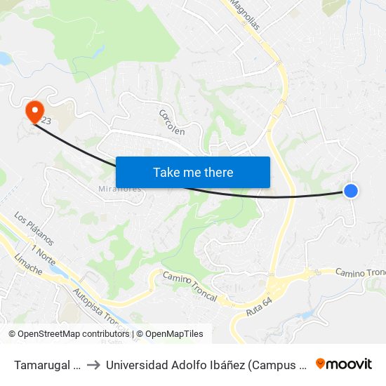 Tamarugal 1403 to Universidad Adolfo Ibáñez (Campus Viña Del Mar) map