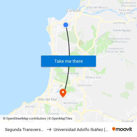 Segunda Transversal - El Jardin Pte to Universidad Adolfo Ibáñez (Campus Viña Del Mar) map