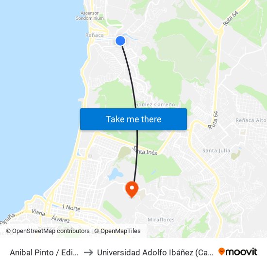 Anibal Pinto / Edificio Chiavari to Universidad Adolfo Ibáñez (Campus Viña Del Mar) map