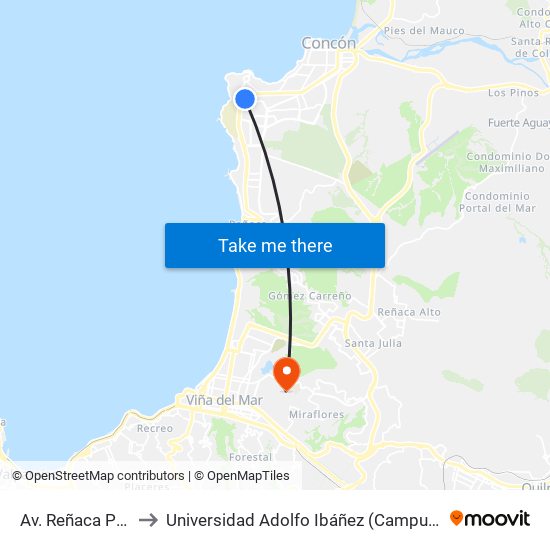 Av. Reñaca Poniente to Universidad Adolfo Ibáñez (Campus Viña Del Mar) map