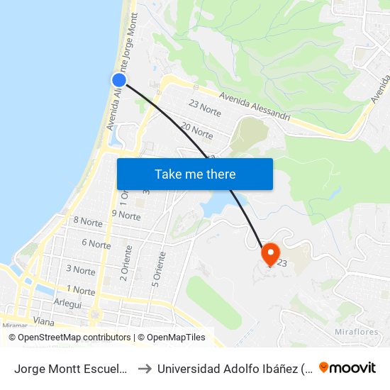 Jorge Montt Escuela De Armamentos to Universidad Adolfo Ibáñez (Campus Viña Del Mar) map