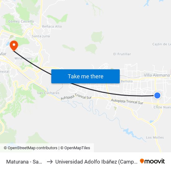 Maturana - Santa María to Universidad Adolfo Ibáñez (Campus Viña Del Mar) map
