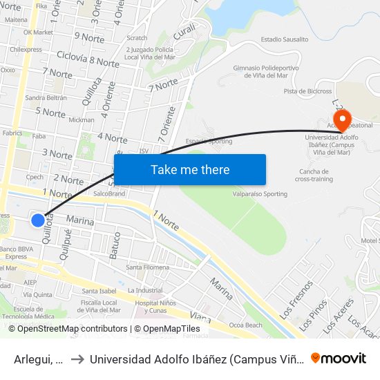 Arlegui, 861 to Universidad Adolfo Ibáñez (Campus Viña Del Mar) map