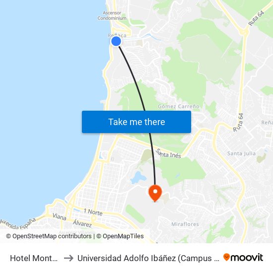 Hotel Montecarlo to Universidad Adolfo Ibáñez (Campus Viña Del Mar) map