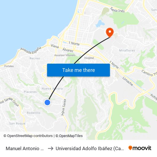 Manuel Antonio Matta, 1463 to Universidad Adolfo Ibáñez (Campus Viña Del Mar) map