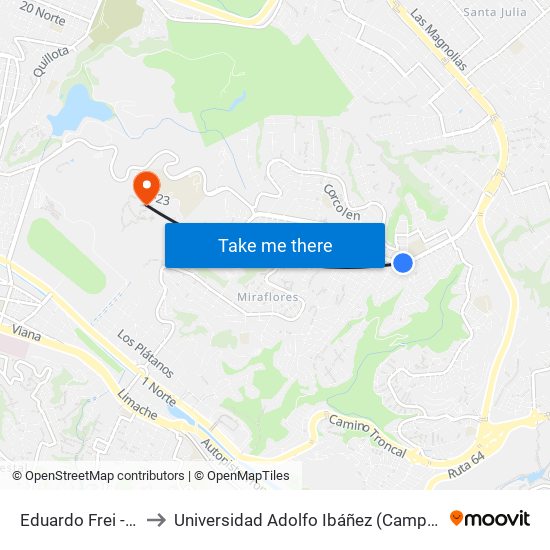 Eduardo Frei - Ximena to Universidad Adolfo Ibáñez (Campus Viña Del Mar) map