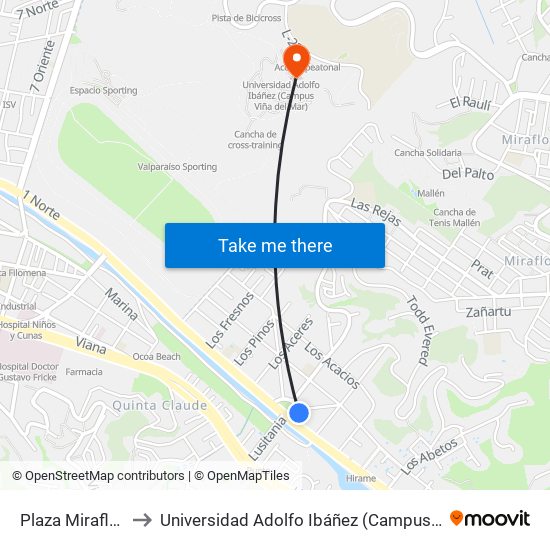 Plaza Miraflores, 1 to Universidad Adolfo Ibáñez (Campus Viña Del Mar) map