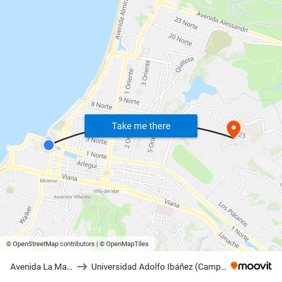 Avenida La Marina, 988 to Universidad Adolfo Ibáñez (Campus Viña Del Mar) map