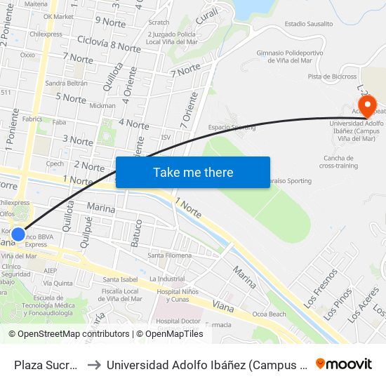 Plaza Sucre, 250 to Universidad Adolfo Ibáñez (Campus Viña Del Mar) map