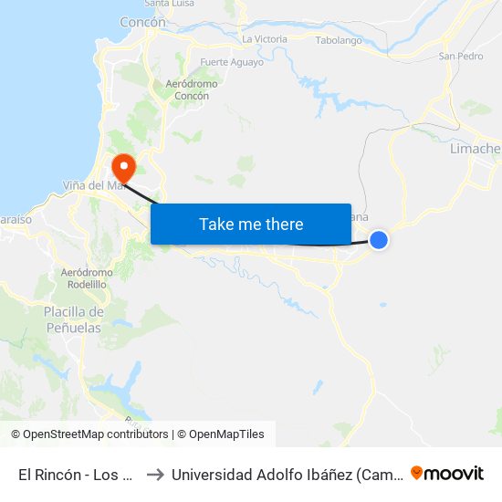 El Rincón - Los Salesianos to Universidad Adolfo Ibáñez (Campus Viña Del Mar) map