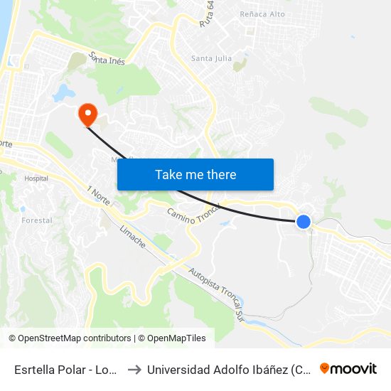 Esrtella Polar - Los Carrera / Sur to Universidad Adolfo Ibáñez (Campus Viña Del Mar) map