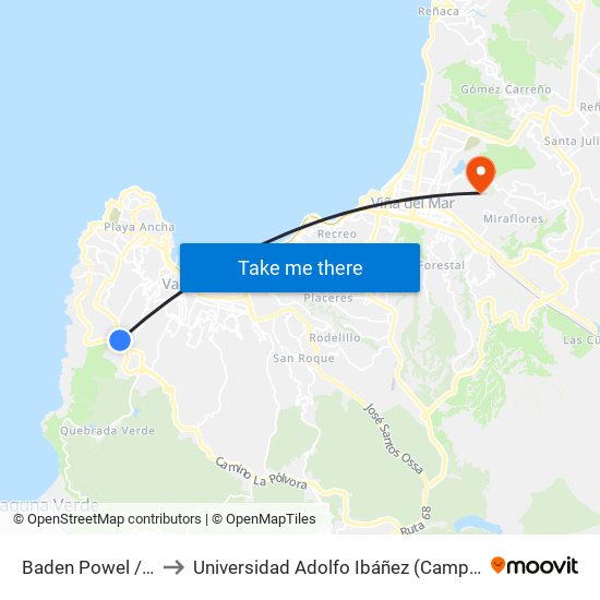 Baden Powel / El Ancla to Universidad Adolfo Ibáñez (Campus Viña Del Mar) map