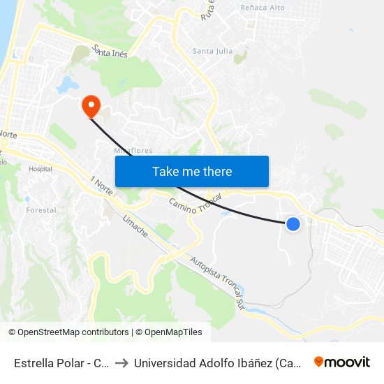 Estrella Polar - Cruz Del Sur to Universidad Adolfo Ibáñez (Campus Viña Del Mar) map