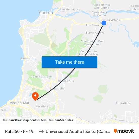 Ruta 60 - F - 190 / Norte to Universidad Adolfo Ibáñez (Campus Viña Del Mar) map