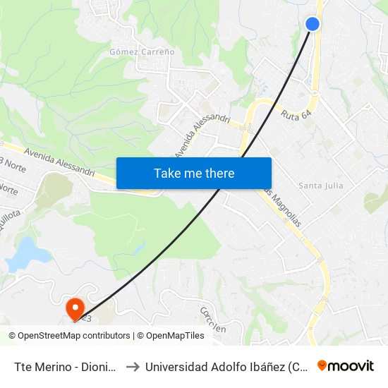 Tte Merino - Dionisio Hernandez to Universidad Adolfo Ibáñez (Campus Viña Del Mar) map