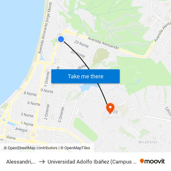 Alessandri, 1063 to Universidad Adolfo Ibáñez (Campus Viña Del Mar) map