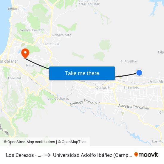 Los Cerezos - Higueras to Universidad Adolfo Ibáñez (Campus Viña Del Mar) map