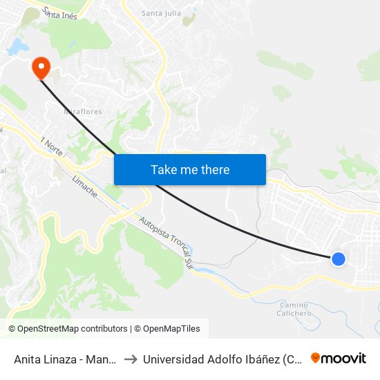 Anita Linaza - Manuel Plaza / Sur to Universidad Adolfo Ibáñez (Campus Viña Del Mar) map