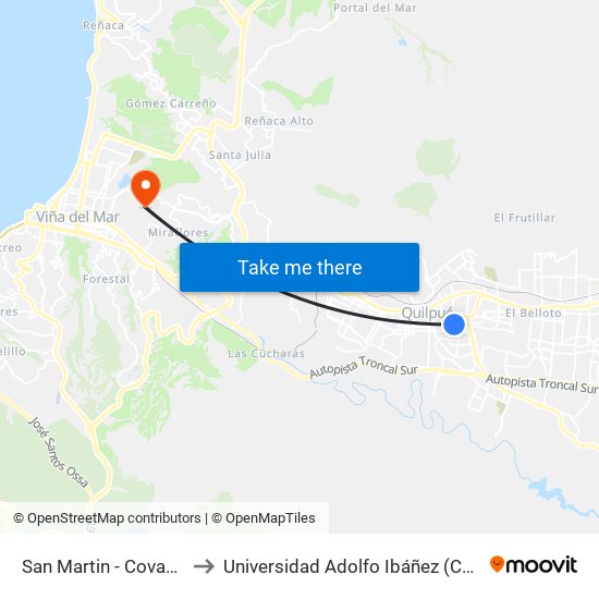 San Martin - Covadonga / Norte to Universidad Adolfo Ibáñez (Campus Viña Del Mar) map