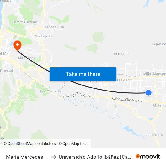 María Mercedes - Cerda Ote to Universidad Adolfo Ibáñez (Campus Viña Del Mar) map