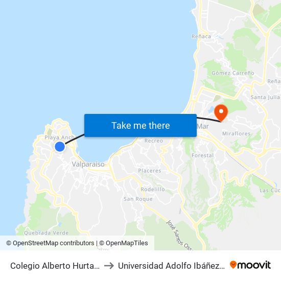 Colegio Alberto Hurtado Segundo / Norte to Universidad Adolfo Ibáñez (Campus Viña Del Mar) map