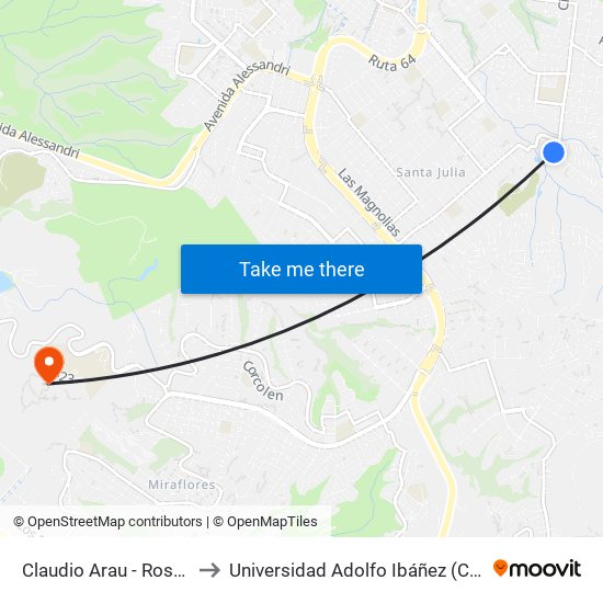 Claudio Arau - Rosario Fernandez to Universidad Adolfo Ibáñez (Campus Viña Del Mar) map