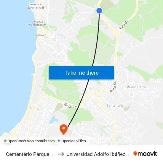 Cementerio Parque Del Mar / Poniente to Universidad Adolfo Ibáñez (Campus Viña Del Mar) map