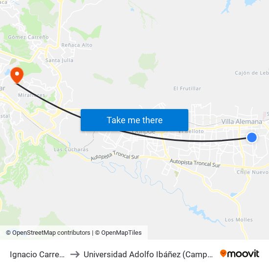 Ignacio Carrera Pinto to Universidad Adolfo Ibáñez (Campus Viña Del Mar) map