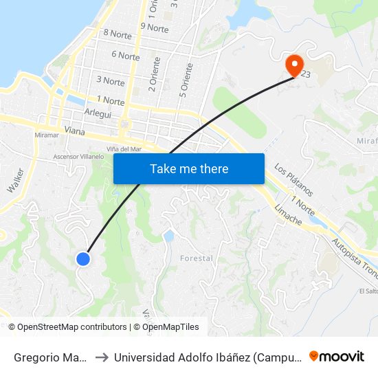 Gregorio Marañon 3 to Universidad Adolfo Ibáñez (Campus Viña Del Mar) map