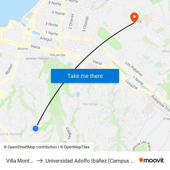 Villa Montes 29 to Universidad Adolfo Ibáñez (Campus Viña Del Mar) map