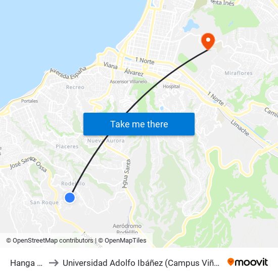 Hanga Roa to Universidad Adolfo Ibáñez (Campus Viña Del Mar) map