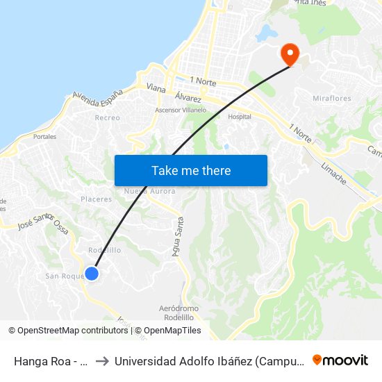 Hanga Roa - Takapu to Universidad Adolfo Ibáñez (Campus Viña Del Mar) map